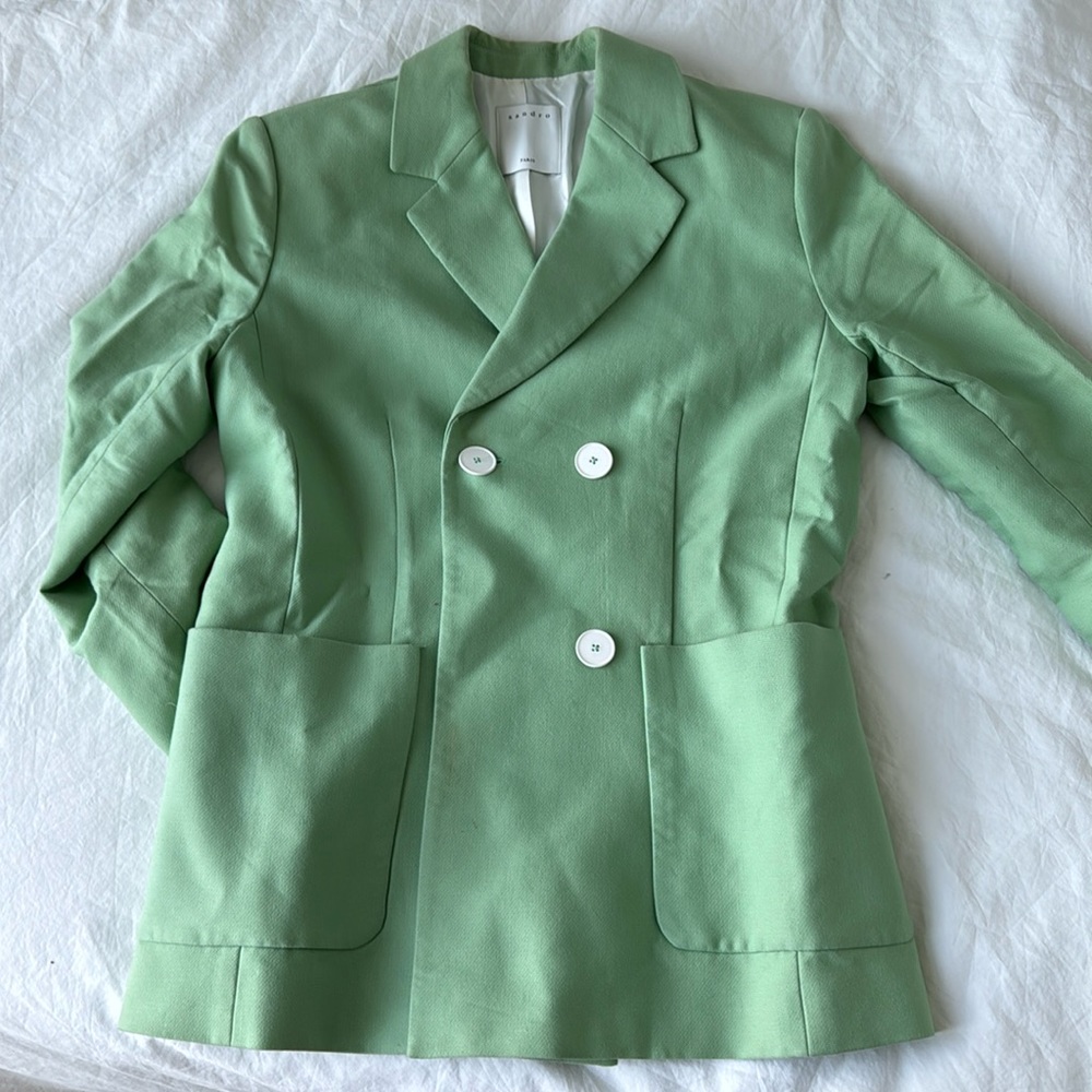 Spring green cotton Sandro blazer size small (38)